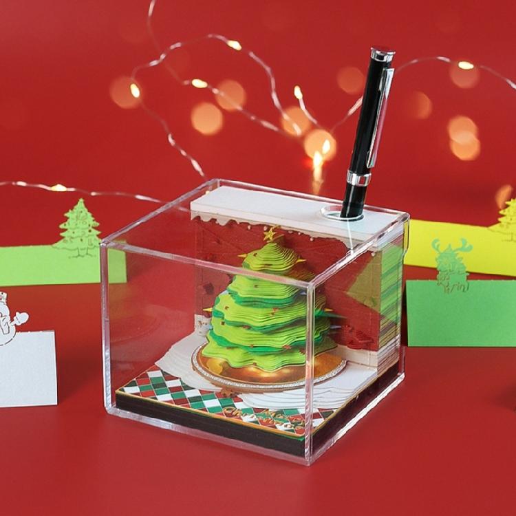 Christmas 3D Paper Carving Art Note Pad Tearable Page for Desk Ornament, Paper Sculpture Notepads with Pencil Holder