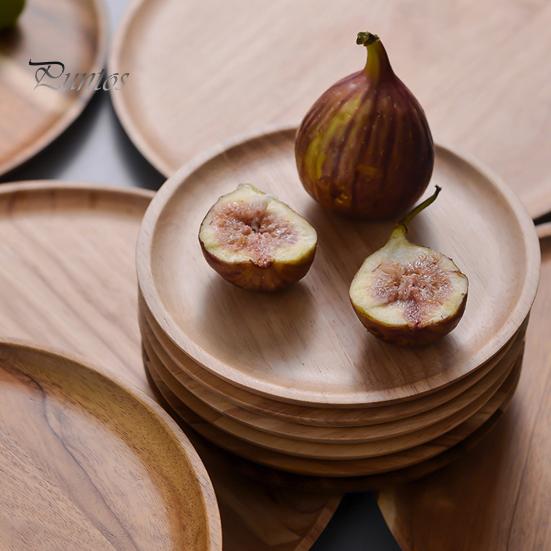 Wooden Cake Platter & Fruit Tray Circular Decorative Coffee Table Tray with Raised Edges Kitchen Serving Platter for Parties