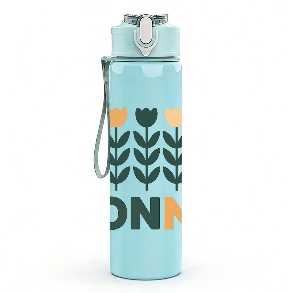 1PC Nonna Leaf Letter Art Frame 750ml Color Plastic Sports Water Bottle Leakproof Flip Straw Lid Suitable for Sports Office Home Use