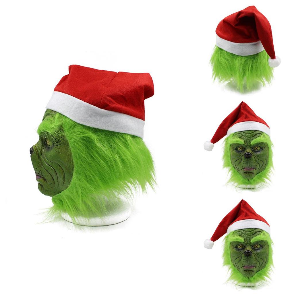 Rascal Green Monster The Grinch Mask With Christmas Hat For Adult Cosplay Fun