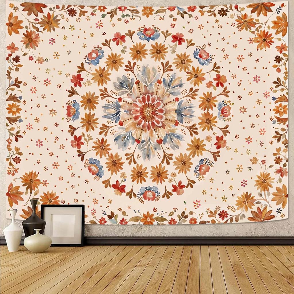Boho Floral Mandala Tapestry for Bedroom Aesthetic Blue Bohemian Colorful Flower Wall Tapestry Purple Hippie Indian Small