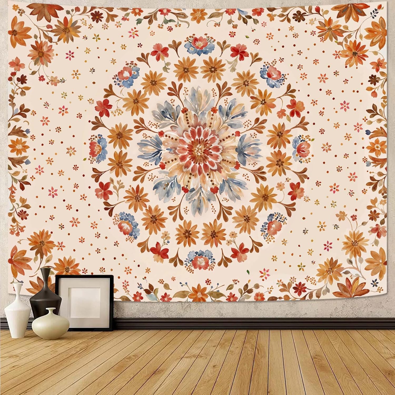

Boho Floral Mandala Tapestry Wall Hanging Grey Bohemian Flower Medallion Tapestry Aesthetic Gray Black Hippie Indian Small 74x94cm(29x37in)