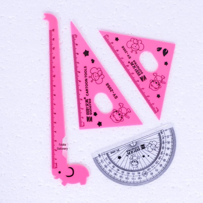 4-Piece Student Drawing Set: Triangle Rulers, Protractor, Square & 20cm Straightedge