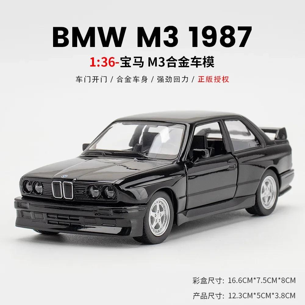 Modely autíček BMW M3 1987 v měřítku 1/36, slitina diecast, otevírací dveře, natahovací, retro modely vozidel pro děti, kluky, dárky, sbírka