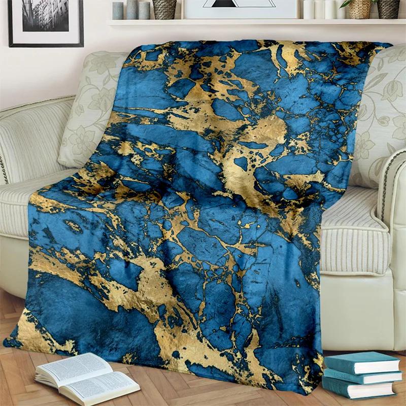 3D Lüks Renk Mavi Yeşil Altın Mermer Desen Battaniye, Ev Yatak Odası Yatak Kanepe Seyahat Kapak Battaniye Çocuk için Yumuşak Atmak Battaniye