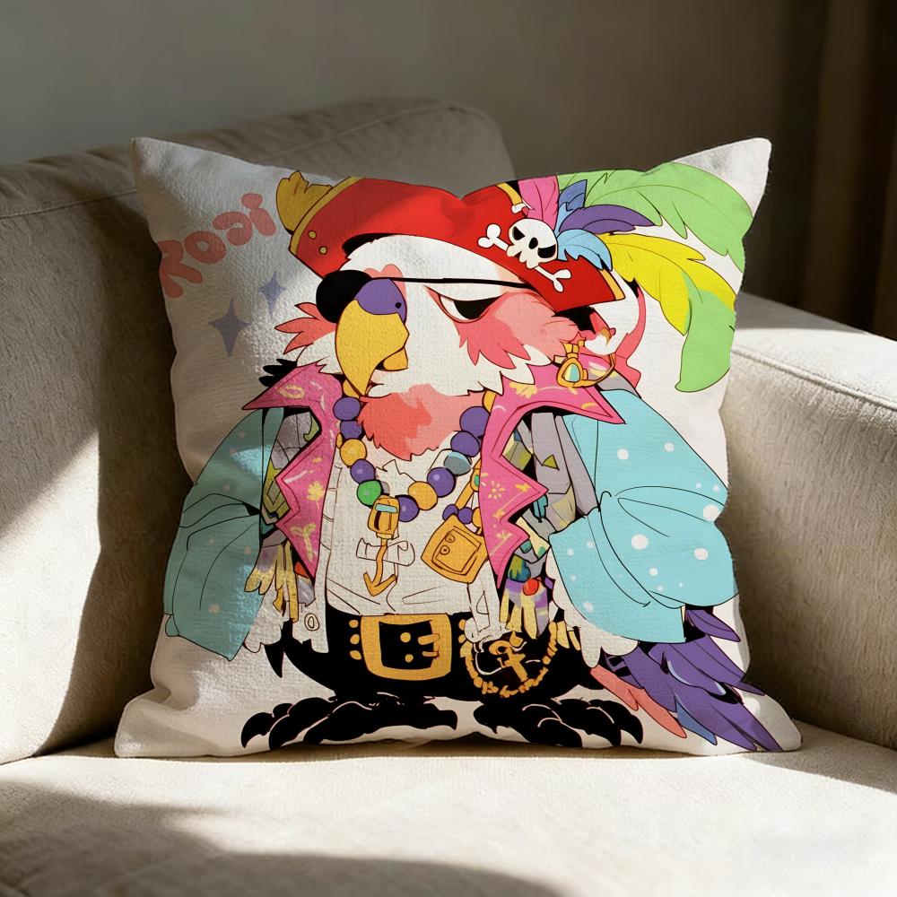 Art Pirate Parrot Pillow Case Linen Pillow Covers Cover For Couch Living Room Bench Patio Floor Linen Home Decor