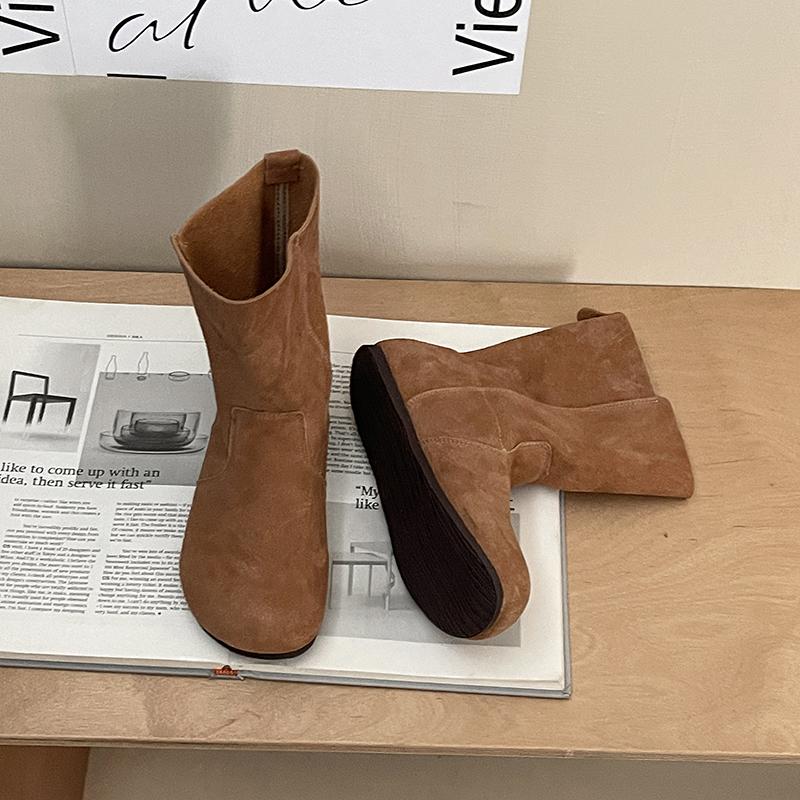 Ghete de gleznă de damă vintage de designer, pantofi eleganți de modă cu vârf rotund, de primăvară-toamnă, slip-on, botine scurte moderne