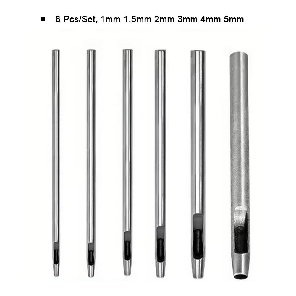 6pcs 1-5mm Leather Hole Punching Tools Steel Hollow Round Hole Puncher Round Cutters For Watch Bands Belts Paper Leather Craft Tools