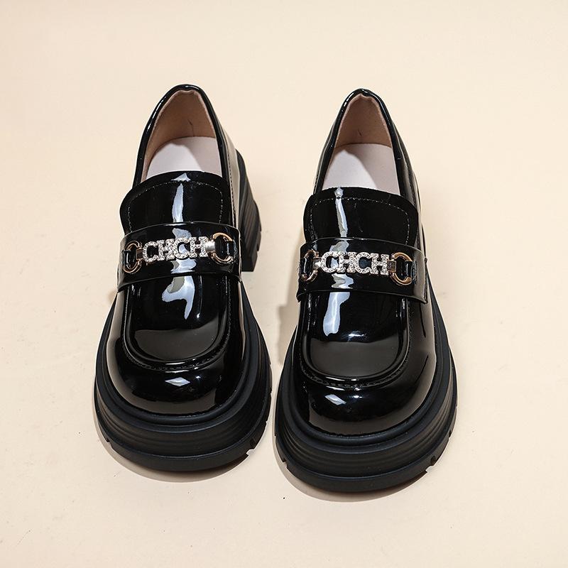 

Leather one-pedal college women s spring and autumn new round head thick sole heightening small leather shoes women 35