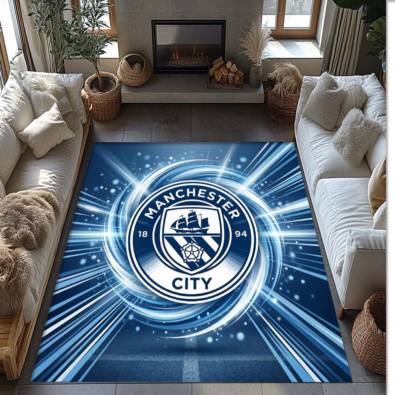 Manchester City Printed Flannel Area Rug Non Slip Soft Polyester Floor Carpet Indoor Decor Mat for Bedroom Living Room Sofa