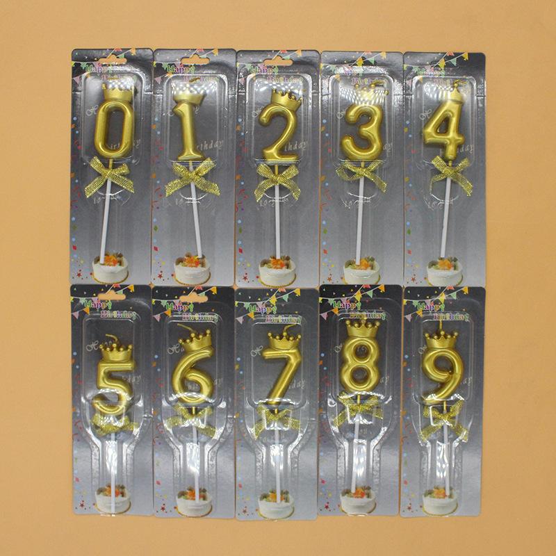 Creative Golden Crown Bow Number 0-9 Candle Birthday Party Arrangement Cake Decoration Candle
