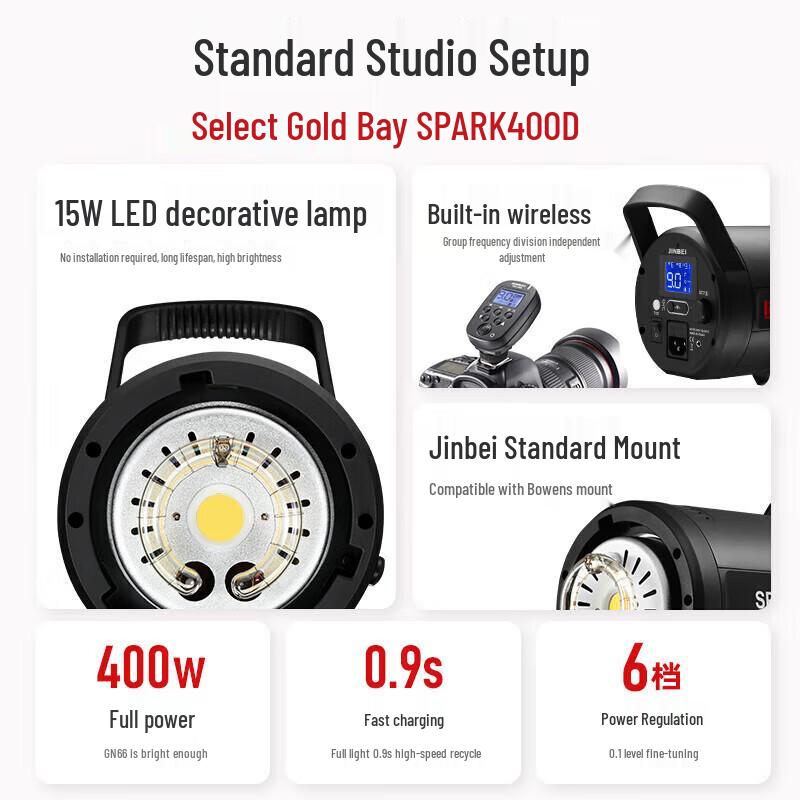 JINBEI SPARK400D Dual Flash Photography Studio Kit