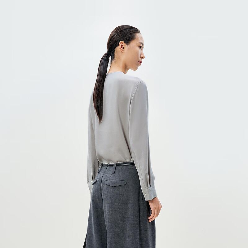 LESS 2025 Spring Mulberry Silk Round Neck Long Sleeve Shirt