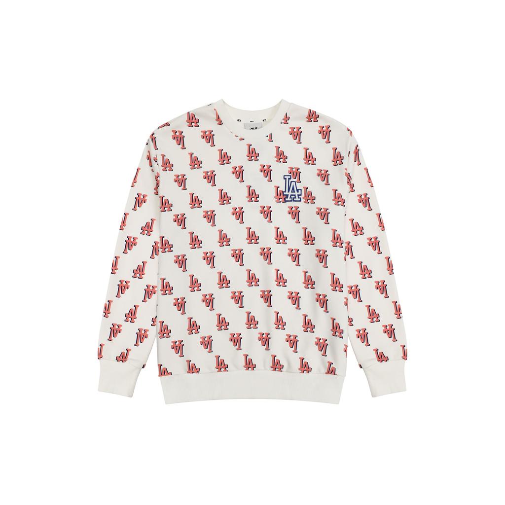 MLB Los Angeles Dodgers Vintage Floral Print Graffiti Crewneck Loose Casual Sweatshirt Unisex sweatshirt Cream 3AMTM0231-07CRS