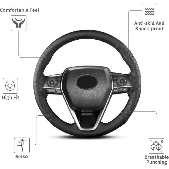 Hand Sewn Steering Wheel Cover,Fit For Toyota RAV4 SUV -2024 / Avalon - / Camry 2018-2024 / Corolla -2025,Non-Slip Breathable Microfiber Leather