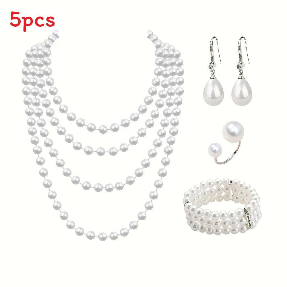 

Artificial Pearl Jewelry Set For Women With Loop Earrings For Party Wear Set1