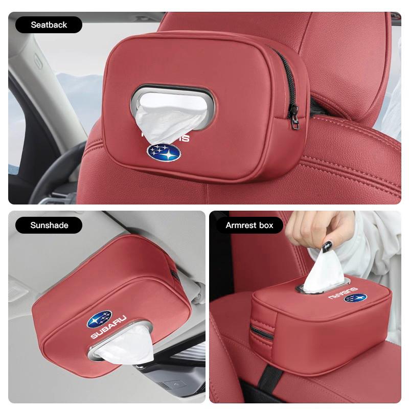 Car Seat Back Leather Paper Towel Tissue Box Auto Accessories For Subaru STI Forester BRZ Smart Legacy Levorg WRX Ascent Tribeca Y14