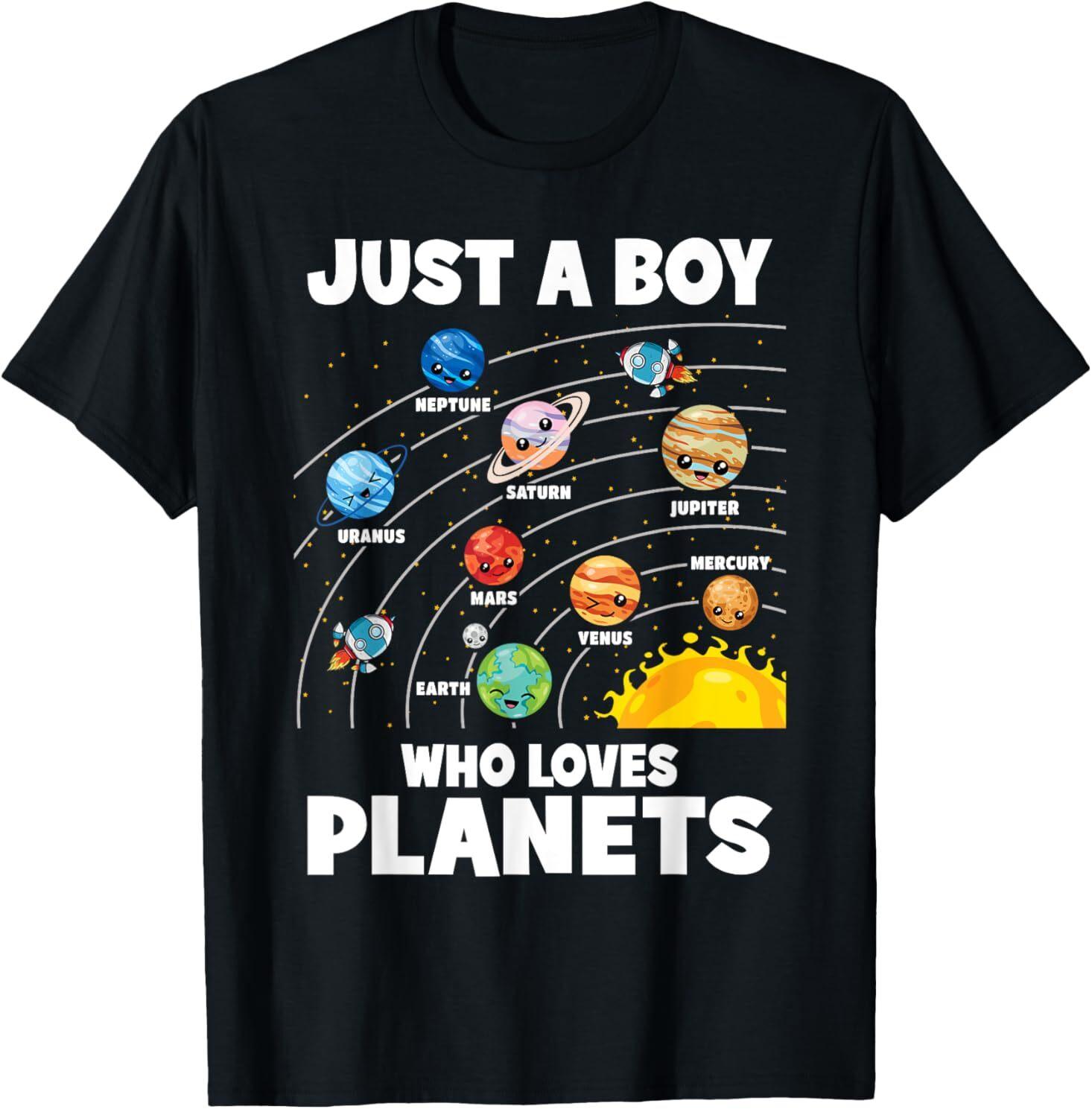 Just A Boy Who Loves Planets Solar System Astrology Space T-Shirt Mens Womens Tees Top XL