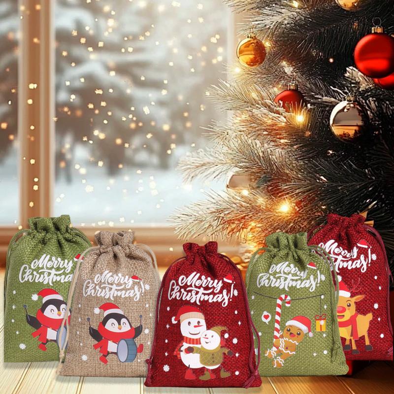 12 STÜCKE/Set Weihnachtsgeschenktüten Geschenkverpackung Leinenstoffe Exquisite Partygeschenke Niedliches Weihnachten