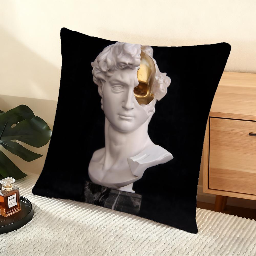 Cushion Cover Silky Short Plush Home Sofa Cushion Cover - Invisible Zipper Home Decoration David Sculpture