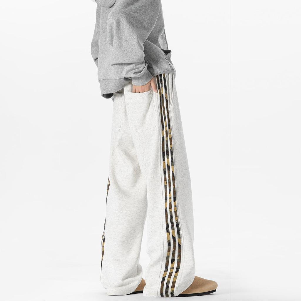 Unisex American Side Stripe Sweatpants: Loose, Straight-Leg Casual Pants for Autumn/Winter, High Street Style.