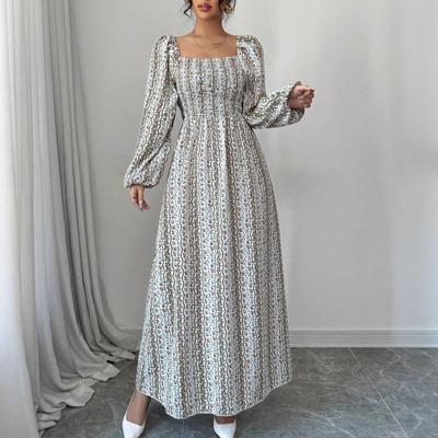 Spring Autumn Women's Party Evening Dress Fashion A-Line Casual Loose Lantern Sleeve Floral Printed Elegant Maxi Bodycon Dresses