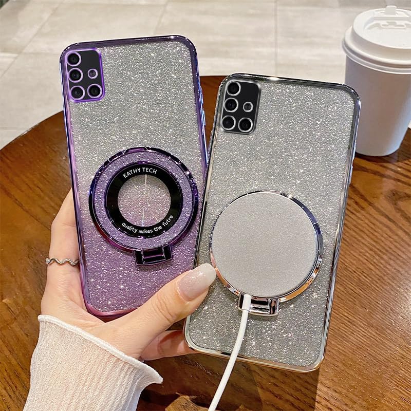 Case for Samsung Galaxy A71 4G Case Glitter Sparkly Diamond Luxury Plating Silicon TPU Soft Cover Camera Protector with Magnetic Ring Stand Holder
