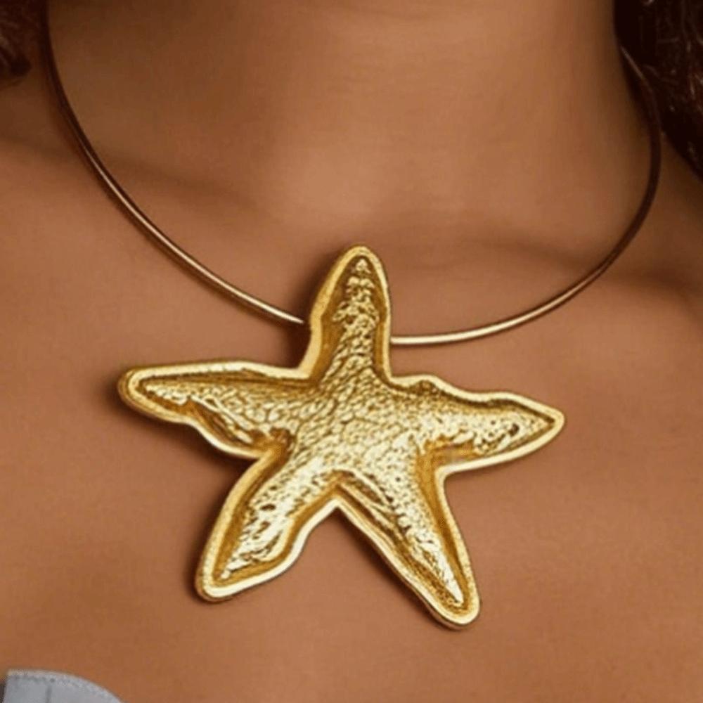 Silber Geometrischer Runder Kragen Anhänger Gold Schmuck Mode Seestern Anhänger Metall Choker Damen
