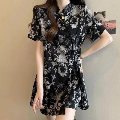 Women's Minimalist Aesthetic New Chinese Style Floral Print Dress
