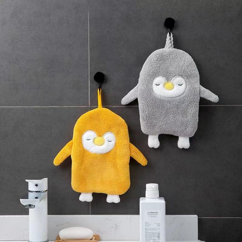 Small Penguin Wipe Hand Towel Hand Towel Kitchen Bathroom Draped Coral Velvet Cartoon Hand Towel Animal Thickening Absorbent