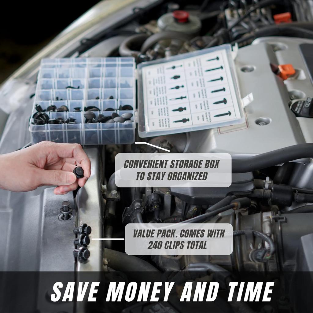 Sunplustrade 240 Pcs Bumper Clips Car Clips Plastic Rivets Fasteners Push Retainer Kit Most Popular Sizes Auto Push Pin Rivets Set for GM Ford Toyota