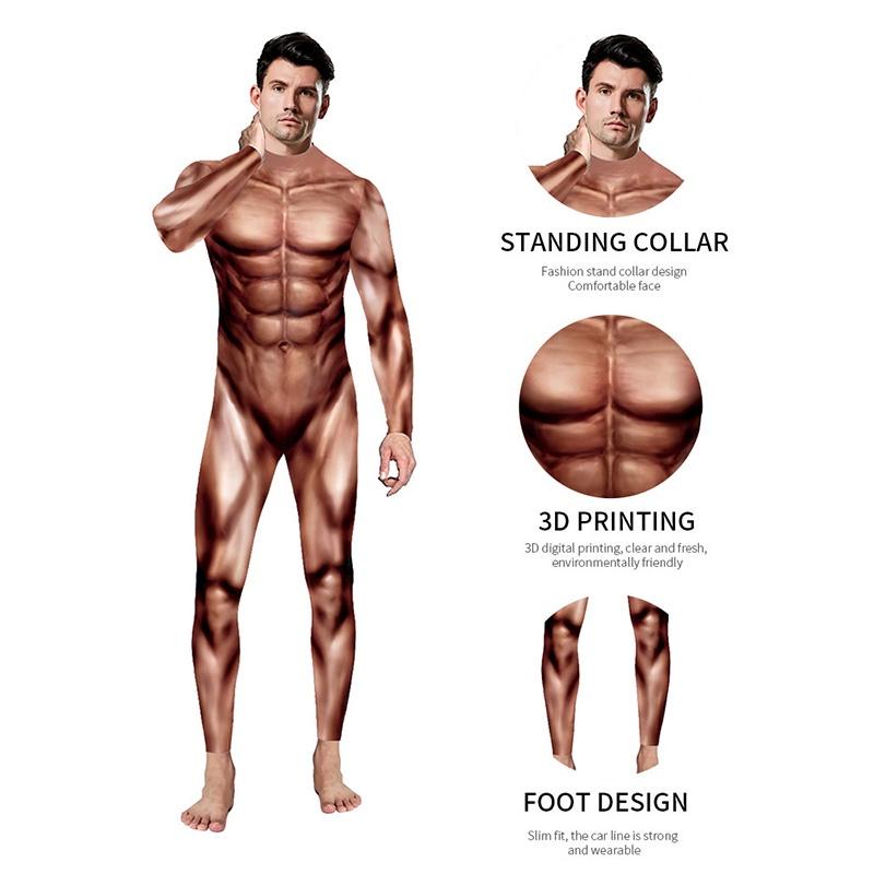 Digital Fitness Print Simulation Muscle Bodysuit  Men Stage Performance Clothing