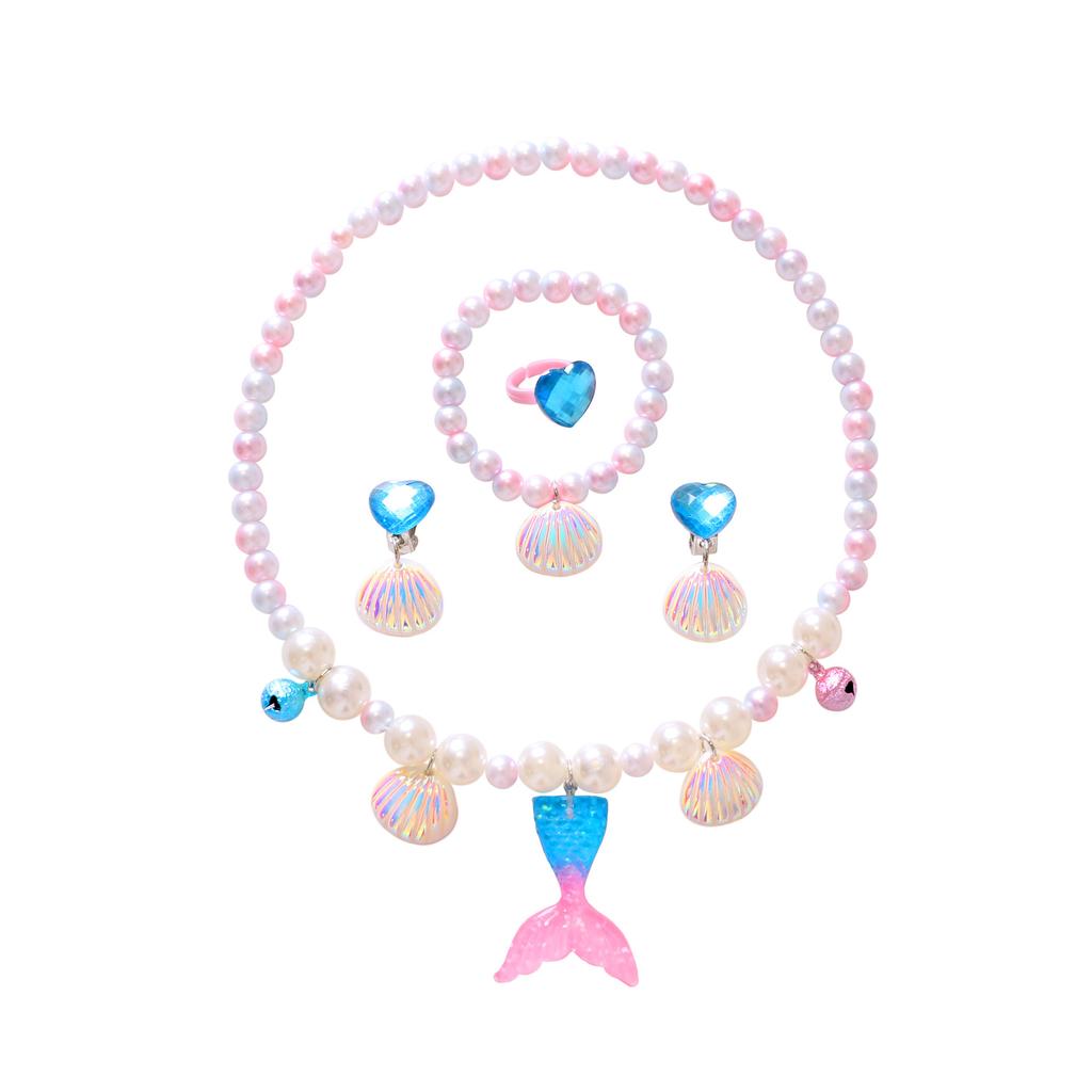 Comerț exterior transfrontalier copii coadă de sirenă fete set colier brățară inel cercei accesorii fetiță