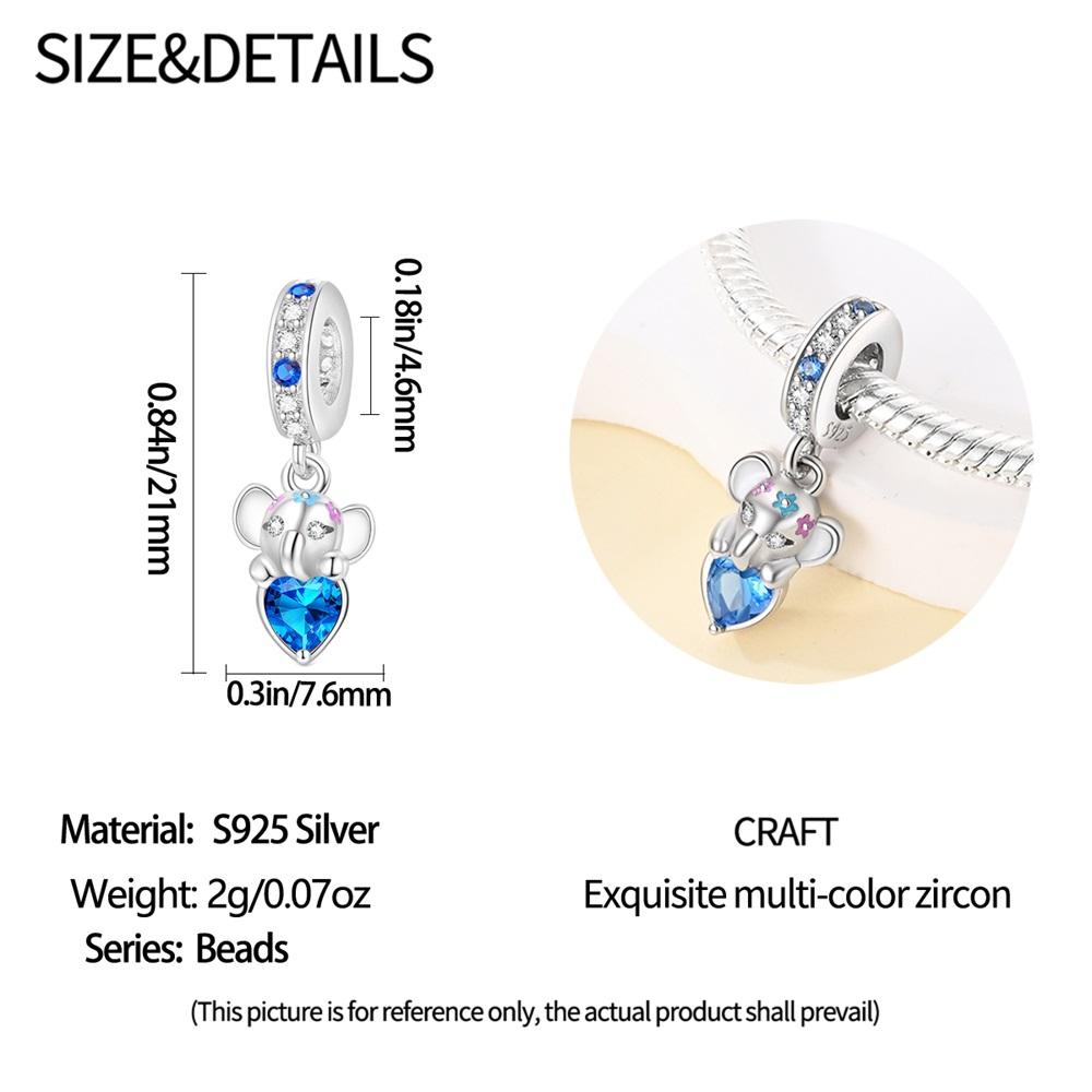 Original Copper Charms Luxury Blue Heart Zircon Elephant Beads Fit Bracelet Diy Women Making Delicate Gift