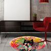 Chic Black Cat & Plant Design Round Rug - Non-Slip, Machine Washable Faux Fleece Carpet for Living Room, Entryway and Home Decor