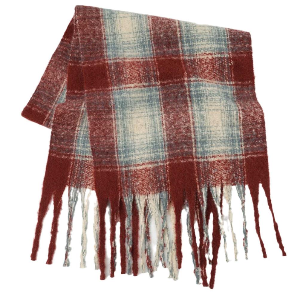 Winter Mohair Plaid Fringed Scarf Women's Thickened Warm High-end Scarf Simple Versatile Fashion Scarf