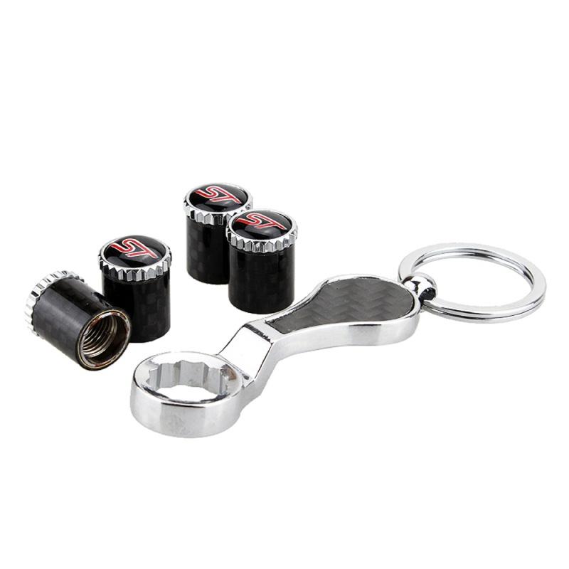 Car Styling Carbon Fiber Wheel Tire Valve Stem Caps ST Logo Fit for Ford Focus 2 3 Mondeo MK5 Kuga Fiesta Fusion Mustang Auto Accessories