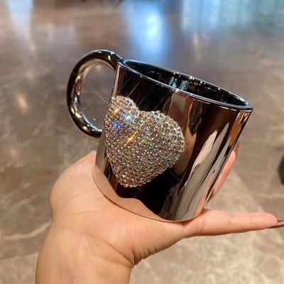 Třpytivý Diamantové Srdce Hrneček Luxusní Nerezová Ocel Kávový Šálek Nerozbitné Espresso Šálky Kuchyňské Náčiní Domácí Doplňky