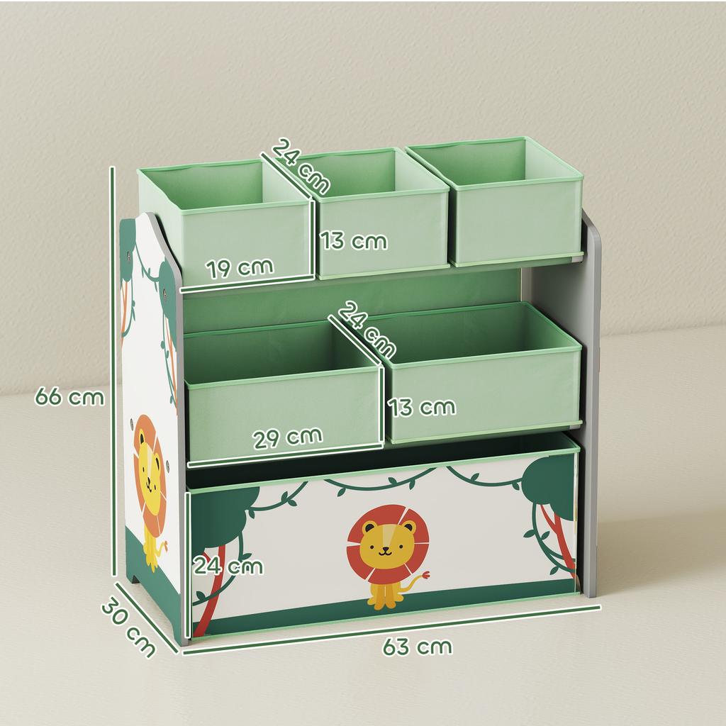 Spielzeug-Aufbewahrungseinheiten für Kinder, 3-stufiges Spielzeug-Organizer-Regal mit 6 herausnehmbaren Boxen für Kinder, Schlafzimmer, Spielzimmer, Grün