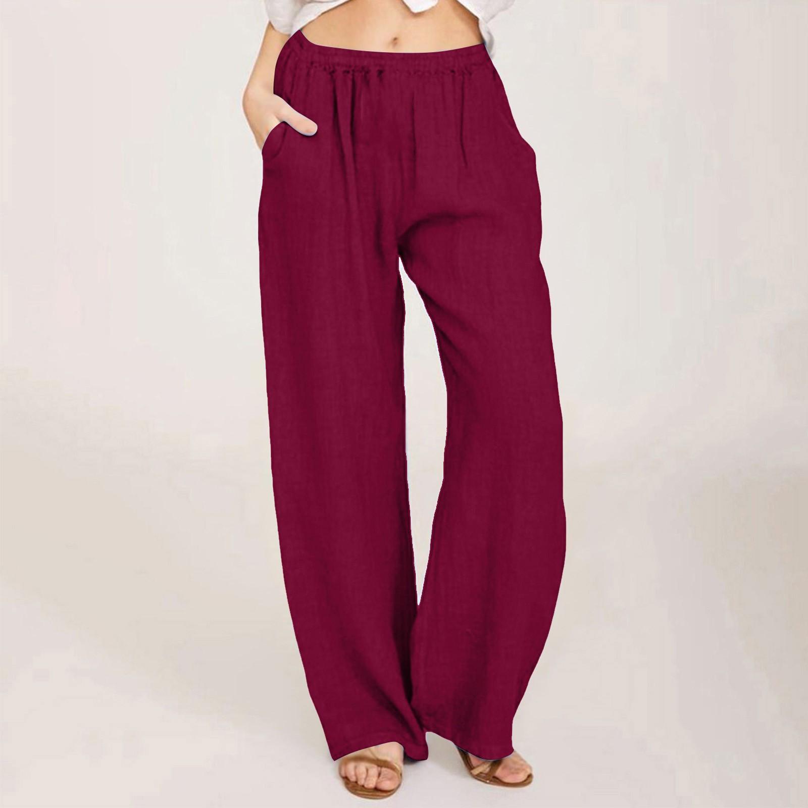 

Женские повседневные прямые брюки, однотонные повседневные длинные брюки с карманами L винный