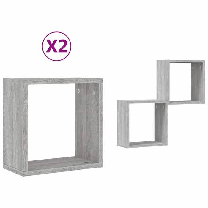VidaXL Wall Cube Shelves 2 Pcs Sonoma Grey 30x15x30 Cm, Cube-shaped Storage, Cube-shaped Organizer, 815882