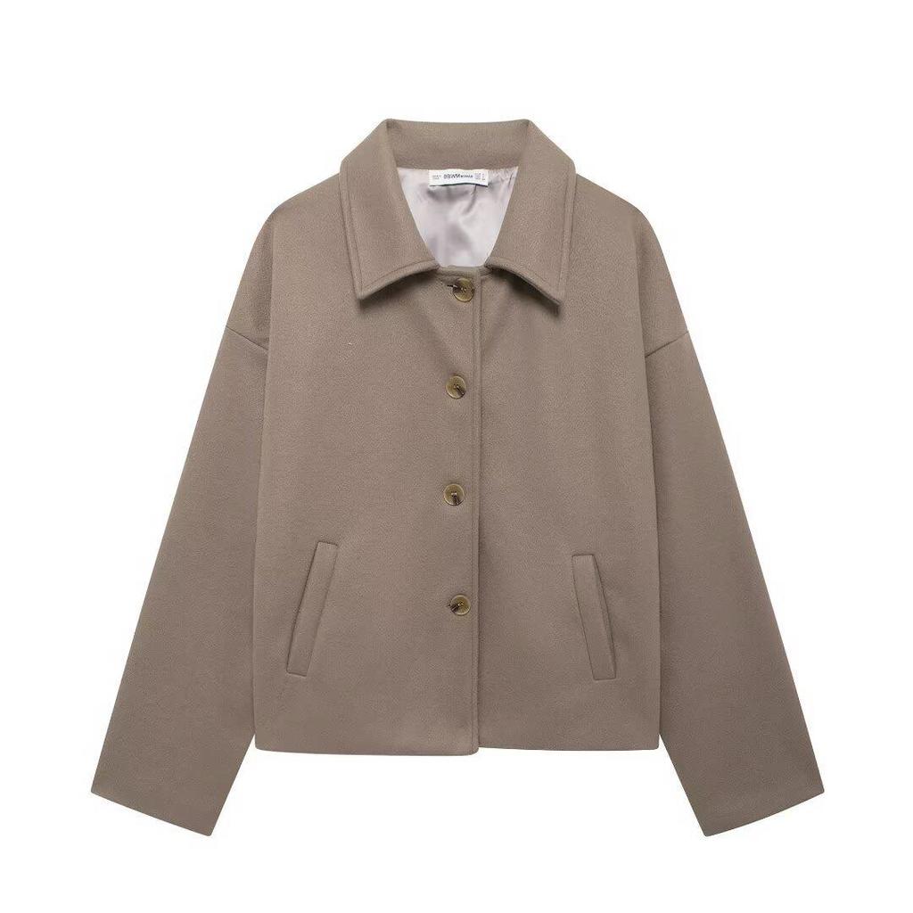 Women's Autumn/Winter Street Fashion Woolen Short Coat with Lapel Collar