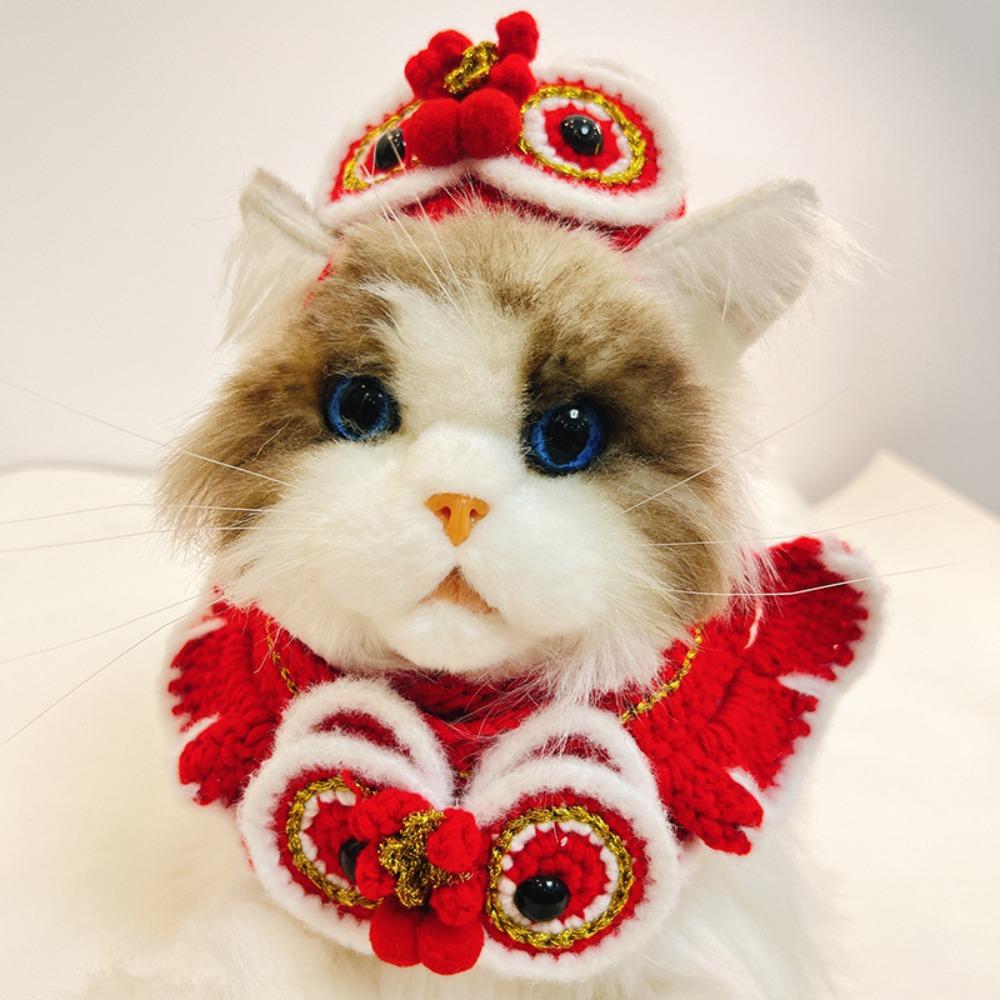 Entzückendes Neujahrs-Strick-Haustierhalsband im chinesischen Stil Rot Warm Katzenkrawatte Verstellbare Länge Katzenschal Party