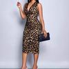 Abito Midi Bodycon da Donna con Stampa Leopardo Scollo a V Bordi in Pizzo Senza Maniche Spacco Posteriore Asciugatura Rapida Vestibilità Slim Fit Abito da Sera Cocktail Festa Formale