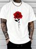 Men's Summer Fashion Casual Loose Fit Red Rose Print Crew Neck Short Sleeve T-Shirt