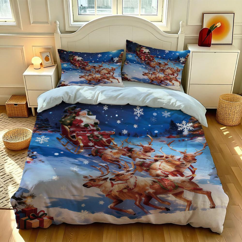 Christmas Printing Bedding Set Santa Claus Pattern Duvet Cover With pillowcase for Adult Teens Bedroom Decor multiple sizes