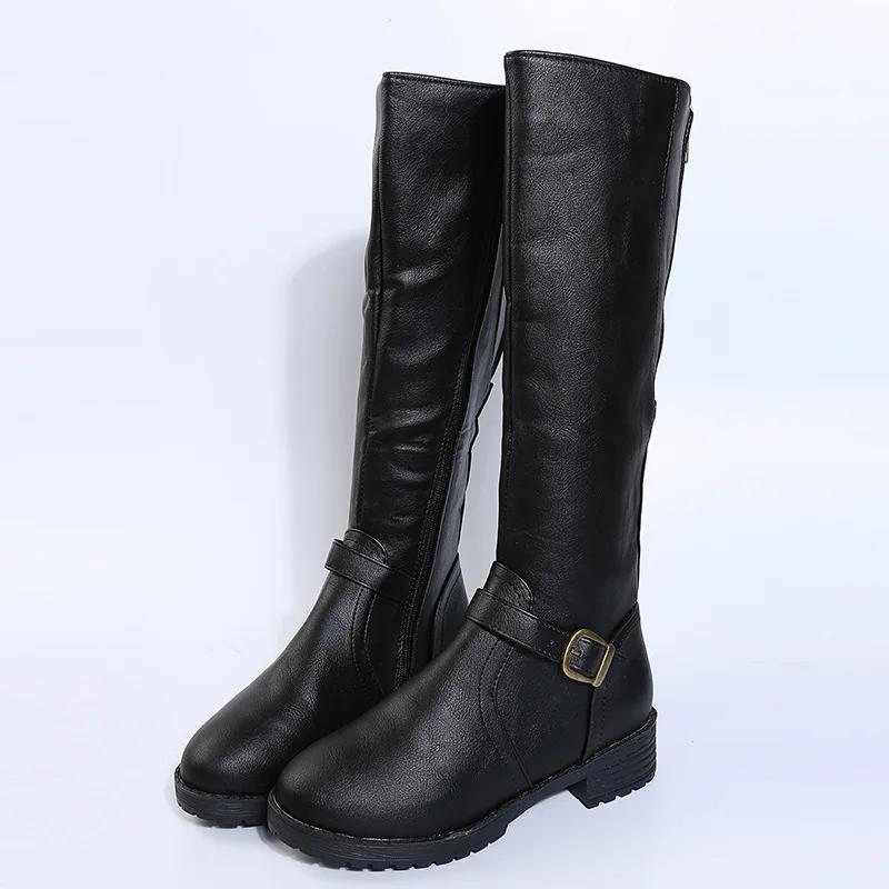 Women's Leather Boots  Spring and Autumn New Zipper Low Heeled Long Boots Knight Boots High Heeled Women's Boots