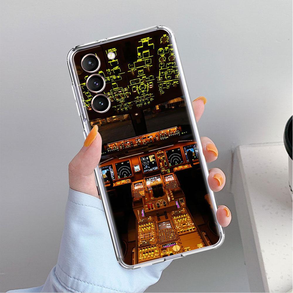 Clear Case For Samsung Galaxy S22 S20 FE S21 S23 Plus Note 20 10 Phone Shell Aviation Aeroplane Helicopter Cockpit Instrument
