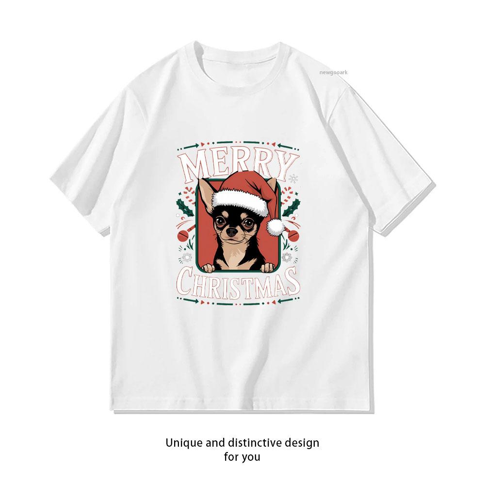 

Chihuahua Dog Merry Christmas TShirt woman man Casual cotton graphic t shirts Creative streetwear tops tee Shortsleev S
