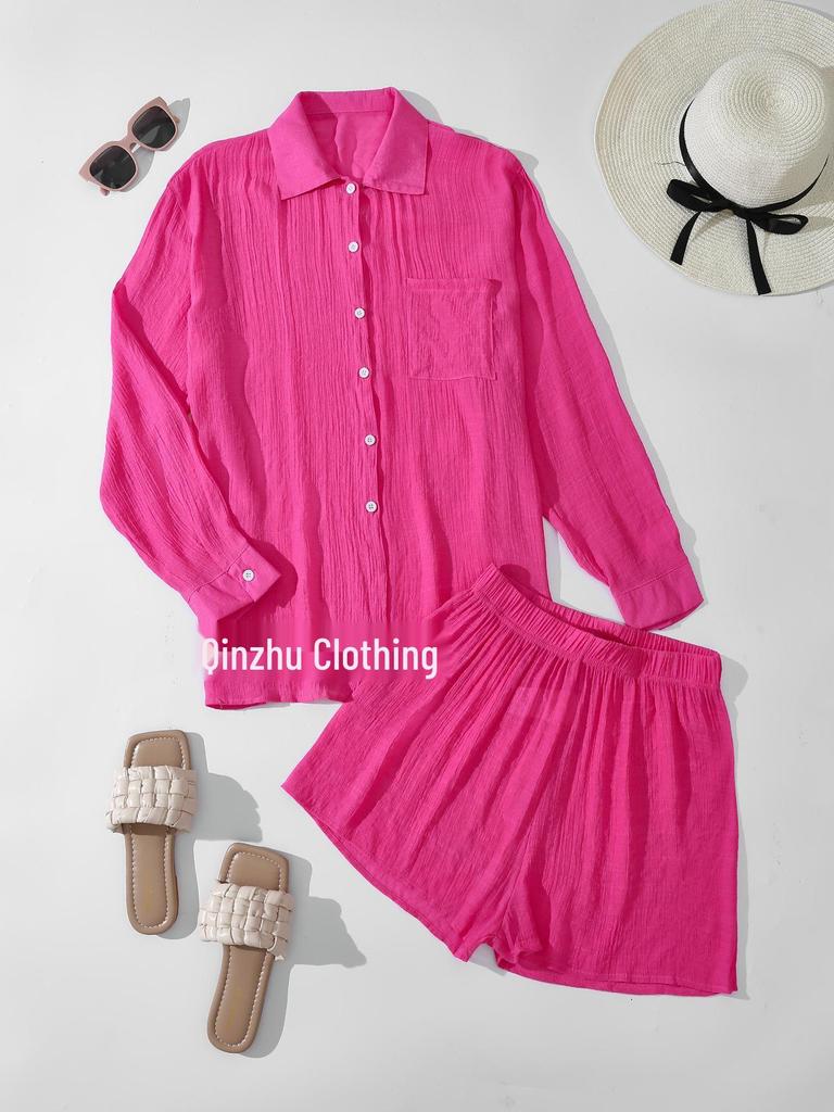 2023 Women's Sexy Loose Beach Cover-up Set - Casual Short Sleeve Sun Protection for Bikini